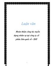 Hoàn thiện công tác tuyển dụng nhân sự tại công ty cổ phần Sữa quốc tế - IDP
