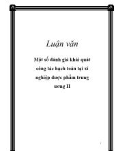 Luận văn Một số đánh giá khái quát công tác hạch toán tại xí nghiệp dược phẩm trung ương II