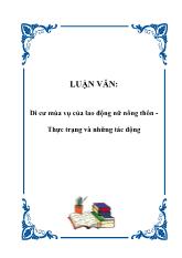 Luận văn Di cư mùa vụ của lao động nữ nông thôn Thực trạng và những tác động