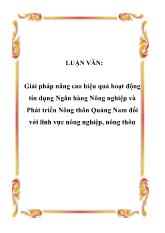 Luận văn Giải pháp nâng cao hiệu quả hoạt động tín dụng Ngân hàng Nông nghiệp và Phát triển Nông thôn Quảng Nam đối với lĩnh vực nông nghiệp, nông thôn