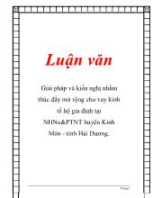 Luận văn Giải pháp và kiến nghị nhằm thúc đẩy mở rộng cho vay kinh tế hộ gia đình tại Ngân hàng nông nghiệp & Phát triển nông thôn huyện Kinh Môn - Tỉnh Hải Dương