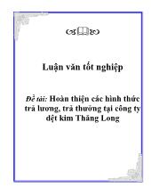 Luận văn Hoàn thiện cáchình thức trả lương, trả thưởng tại công ty dệt kim Thăng Long