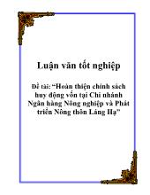 Luận văn Hoàn thiện chính sách huy động vốn tại Chi nhánh Ngân hàng Nông nghiệp và Phát triển Nông thôn Láng Hạ