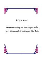 Luận văn Hoàn thiện công tác hoạch định chiến lược kinh doanh ở khách sạn Hòa Bình