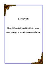 Luận văn Hoàn thiện quản lý và phát triển lực lượng đại lý tại Công ty Bảo hiểm nhân thọ Bến Tre