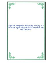 Luận văn Hoạt động tín dụng của chi nhánh Ngân hàng đầu tư và Phát triển khu vực Gia Lâm