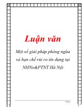 Luận văn Một số giải pháp phòng ngừa và hạn chế rủi ro tín dụng tại Ngân hàng nông nghiệp & Phát triển nông thôn Hà Nội
