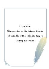 Luận văn Nâng cao năng lực đấu thầu của Công ty Cổ phần Đầu tư Phát triển Xây dựng và Thương mại Sơn Hà