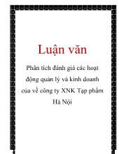 Luận văn Phân tích đánh giá các hoạt động quản lý và kinh doanh của về công ty xuất nhập khẩu Tạp phẩm Hà Nội