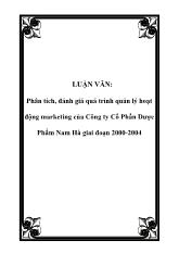 Luận văn Phân tích, đánh giá quá trình quản lý hoạt động marketing của Công ty Cổ Phần Dược Phẩm Nam Hà giai đoạn 2000-2004