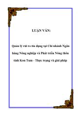 Luận văn Quản lý rủi ro tín dụng tại Chi nhánh Ngân hàng Nông nghiệp và Phát triển Nông thôn tỉnh Kon Tum - Thực trạng và giải pháp