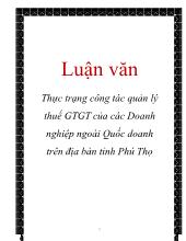 Luận văn Thực trạng công tác quản lý thuế Giá trị gia tăng của các Doanh nghiệp ngoài Quốc doanh trên địa bàn tỉnh Phú Thọ