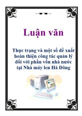Luận văn Thực trạng và một số đề xuất hoàn thiện công tác quản lý đối với phần vốn nhà nước tại Nhà máy len Hà Đông