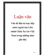 Luận văn Vấn đề đầu tư trực tiếp nước ngoài của Liên minh Châu Âu vào Việt Nam trong những năm gần đây