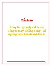 Tiểu luận Công tác quản lý vật tư tại Công ty may Thăng Long - Xí nghiệp may liên doanh G&A