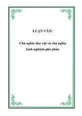 Luận văn Chủ nghĩa duy vật và chủ nghĩa kinh nghiệm phê phán
