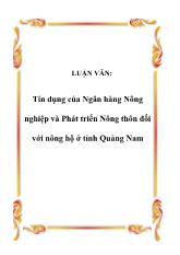 Luận văn Tín dụng của Ngân hàng Nông nghiệp và Phát triển Nông thôn đối với nông hộ ở tỉnh Quảng Nam