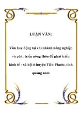Luận văn Vốn huy động tại chi nhánh nông nghiệp và phát triển nông thôn để phát triển kinh tế - Xã hội ở huyện Tiên Phước, tỉnh Quảng Nam