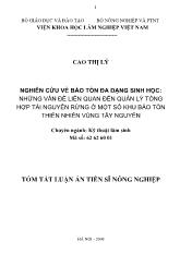 Nghiên cứu về bảo tồn đa dạng sinh học: những vấn đề liên quan đến quản lý tổng hợp tài nguyên rừng ở một số khu bảo tồn thiên nhiên vùng Tây Nguyên