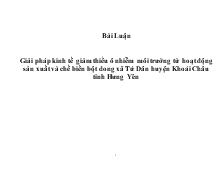 Giải pháp kinh tế giảm thiểu ô nhiễm môi trường từ hoạt động sản xuất và chế biến bột dong xã Tứ Dân huyện Khoái Châu tỉnh Hưng Yên