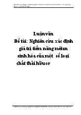 Luận văn Nghiên cứu xác định giá trị tiềm năng mêtan sinh hóa của một số loại chất thải hữu cơ