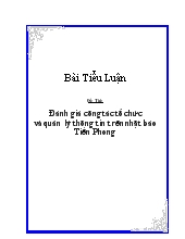 Tiểu luận Đánh giá công tác tổ chức và quản lý thông tin trên nhật báo Tiền Phong