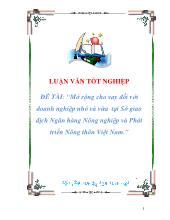 Luận văn Mở rộng cho vay đối với doanh nghiệp nhỏ và vừa tại Sở giao dịch Ngân hàng Nông nghiệp và Phát triển Nông thôn Việt Nam