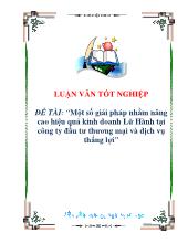 Luận văn Một số giải pháp nhằm nâng cao hiệu quả kinh doanh Lữ Hành tại công ty đầu tư thương mại và dịch vụ thắng lợi
