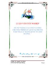 Luận văn Nâng cao chất lượng chương trình du lịch tại trung tâm thương mại & lữ hành quốc tế ánh dương