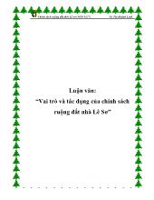 Luận văn Vai trò và tác dụng của chính sách ruộng đất nhà Lê Sơ