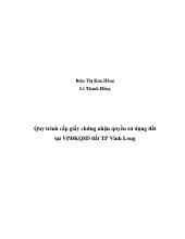 Quy trình cấp giấy chứng nhận quyền sử dụng đất tại Văn phòng đăng ký quyền sử dụng đất Thành phố Vĩnh Long