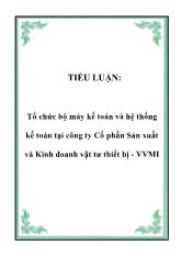 Tiểu luận Tổ chức bộ máy kế toán và hệ thống kế toán tại công ty Cổ phần Sản xuất và Kinh doanh vật tư thiết bị - VVMI