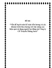 Đề tài Vấn đề hạch toán kế toán tiền lương và các khoản trích theo lương với việc nâng cao hiệu quả sử dụng người lao động tại Công ty Cổ phần Truyền Thông Sara