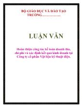 Luận văn Hoàn thiện công tác kế toán doanh thu, chi phí và xác định kết quả kinh doanh tại Công ty cổ phần Vật liệu kỹ thuật điện