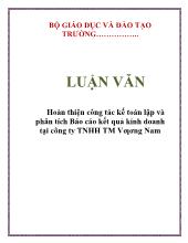 Luận văn Hoàn thiện công tác kế toán lập và phân tích kết quả kinh doanh tại công ty TNHH Thương Mại Vương Nam