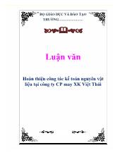Luận văn Hoàn thiện công tác kế toán nguyên vật liệu tại công ty cổ phần may xuất khẩu Việt Thái