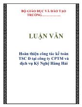 Luận văn Hoàn thiện công tác kế toán tài sản cố định tại công ty cổ phần thương mại và dịch vụ Kỹ Nghệ Hàng Hải
