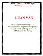 Luận văn Hoàn thiện tổ chức công tác kế toán doanh thu, chi phí và xác định kết quả kinh doanh tại Công ty cổ phần MATEXIM Hải Phòng