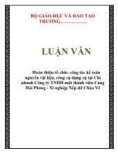 Luận văn Hoàn thiện tổ chức công tác kế toán nguyên vật liệu, công cụ dụng cụ tại Chi nhánh Công ty TNHH một thành viên Cảng Hải Phòng - Xí nghiệp Xếp dỡ Chùa Vẽ