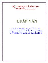 Luận văn Hoàn thiện tổ chức công tác kế toán tiền lương và các khoản trích theo lương tại Công ty TNHH thương mại & xây dựng Đại Hợp