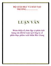 Luận văn Hoàn thiện tổ chức lập và phân tích bảng cân đối kế toán tại Công ty cổ phần thực phẩm xuất khẩu Bắc Giang