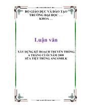 Luận văn Xây dựng kế hoạch truyền thông 6 tháng cuối năm 2008 sữa tiệt trùng Ancomilk