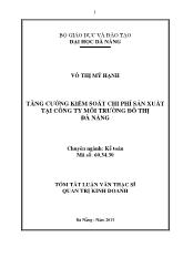 Tăng cường kiểm soát chi phí sản xuất tại công ty môi trường đô thị Đà Nẵng