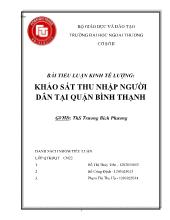 Tiểu luận Kinh tế lượng: Khảo sát thu nhập người dân tại quận Bình Thạnh