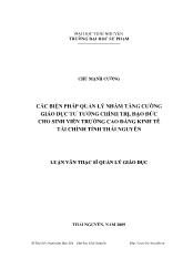 Các biện pháp quản lý nhằm tăng cường giáo dục tư tưởng chính trị, đạo đức cho sinh viên trường cao đẳng kinh tế tài chính tỉnh Thái Nguyên