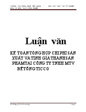 Luận văn Kế toán tổng hợp chi phí sản xuất và tính giá thành sản phẩm tại công ty TNHH một thành viên bê tông Ticco