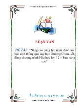 Luận văn Nâng cao năng lực nhận thức của học sinh thông qua dạy học chương Crom, sắt, đồng chương trình Hóa học lớp 12 – Ban nâng cao