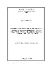 Nghiên cứu sử dụng thí nghiệm khi dạy chương chất khí (vật lí 10 - Cơ bản) nhằm tích cực hóa hoạt động học tập của học sinh trung học phổ thông miền núi