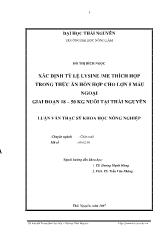 Xác định tỷ lệ lysine /me thích hợp trong thức ăn hỗn hợp cho lợn 5 máu ngoại giai đoạn 18 – 50 kg nuôi tại Thái Nguyên