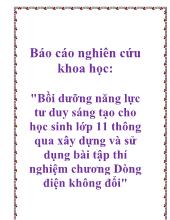 Bồi dưỡng năng lực tư duy sáng tạo cho học sinh lớp 11 thông qua xây dựng và sử dụng bài tập thí nghiệm chương Dòng điện không đổi
